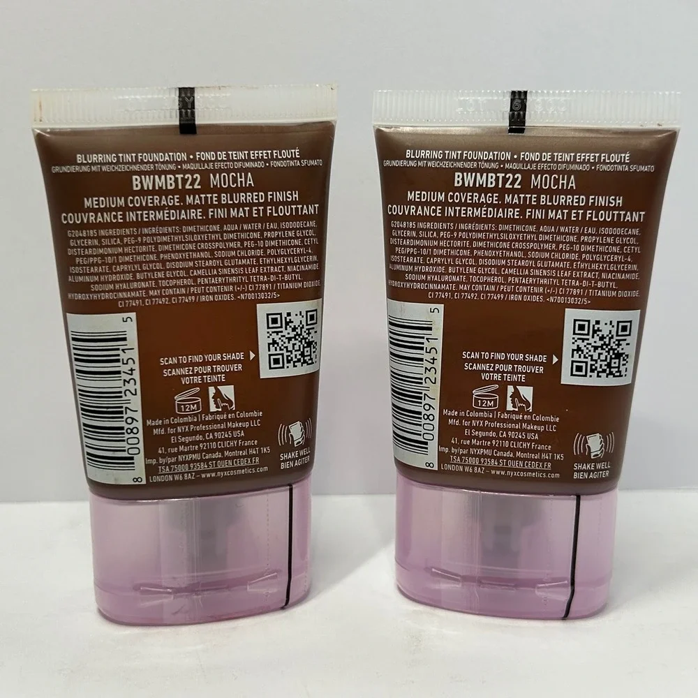 NYX Bare With Me Blur Blurring Tint Foundation 22 Mocha Lot of 2 1.01oz 30ml NEW